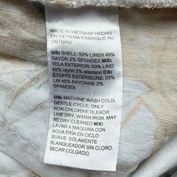 CHICO'S FLORAL LINEN BLEND PULL-ON PANTS WHITE GOLD BLACK BLUE SIZE 1R US 8R - Picture 9 of 9